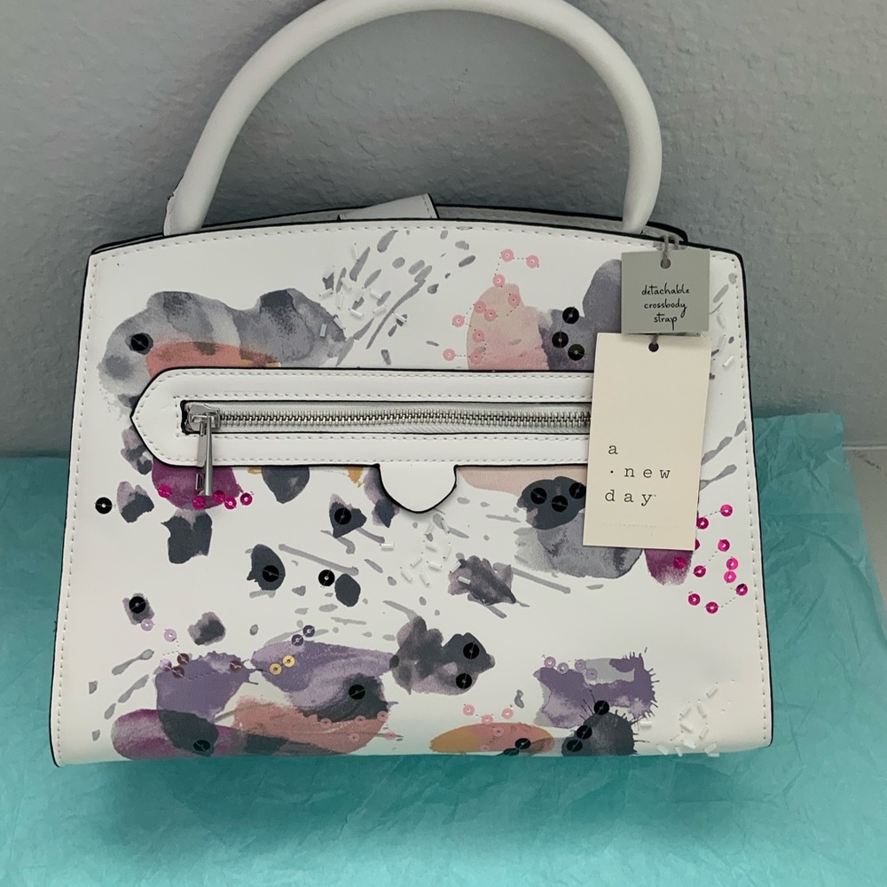 A New Day Purple Floral Satchel Purse- New from Target